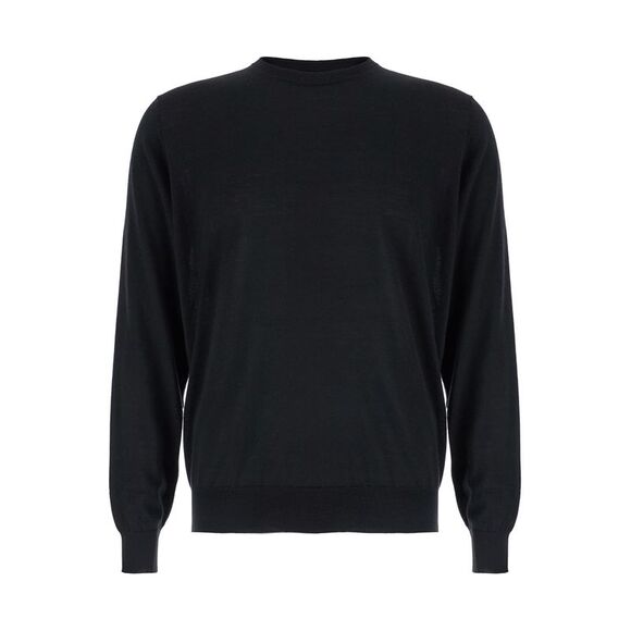 Plain Men Black Crewneck Sweater In Wool And Cashmere Man